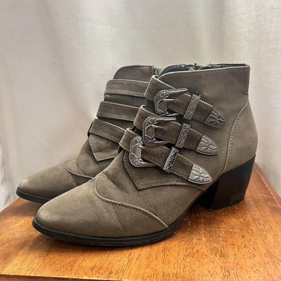 Truffle Ankle Boots Womens 5.5‎ Green Suede Leather Buckle Strap Booties Western - Picture 12 of 12